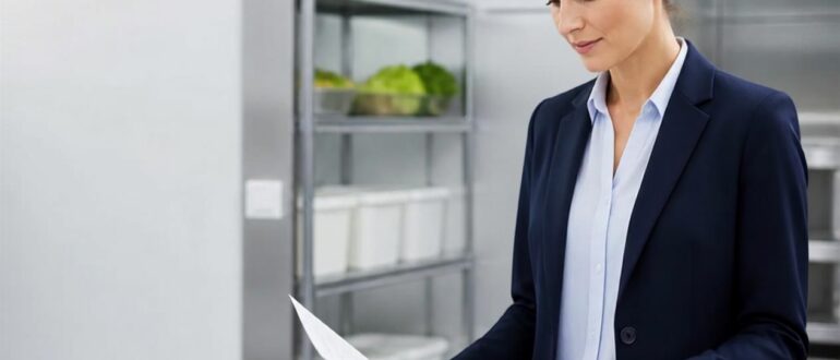 Profesional revisando documentación para el Registro Sanitario de una empresa alimentaria
